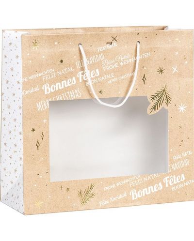 Τσάντα δώρου Giftpack Bonnes Fêtes -Χρυσό, 35 cm, PVC παράθυρο - 1