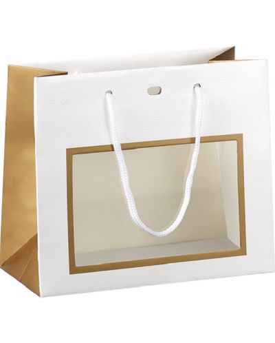 Τσάντα δώρου  Giftpack - 20 x 10 x 17 cm, λευκό και χάλκινο, με παράθυρο PVC - 1