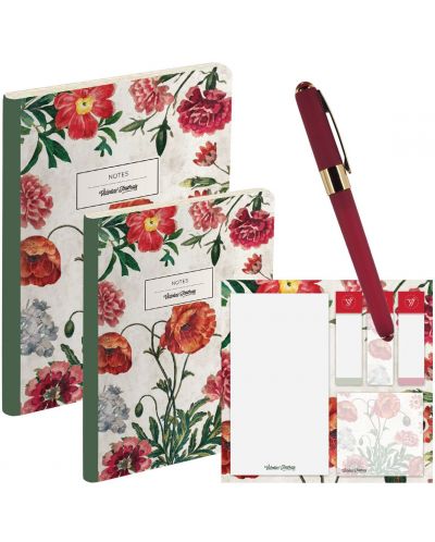 Σετ δώρου Victoria's Journals Florals - Poppy, 4 μέρη, σε κουτί - 1