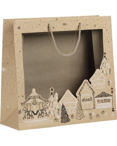 Τσάντα δώρου Giftpack Bonnes Fêtes - Kraft, 35 cm, PVC παράθυρο - 1
