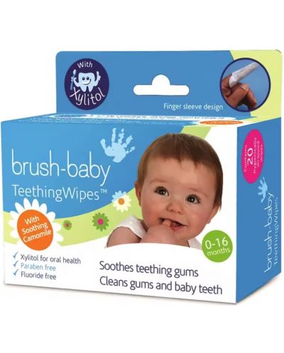 Μαντηλάκια καθαρισμού για τα ούλα και τα δόντια  Brush Baby -0-16 μηνών, 20 τεμάχια - 1