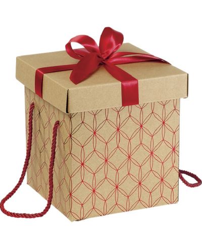 Κουτί δώρου  Giftpack - Με κόκκινη κορδέλα και χερούλια, 18.5 x 18.5 x 19.5 cm - 1