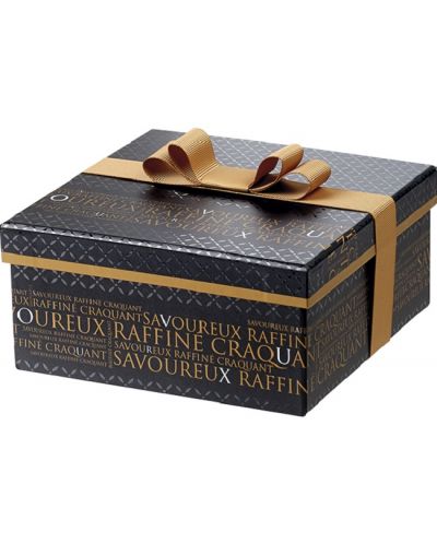 Κουτί δώρου Giftpack Savoureux - 21 х 21 х 9 cm,μαύρο και χάλκινο, με κορδέλα - 1