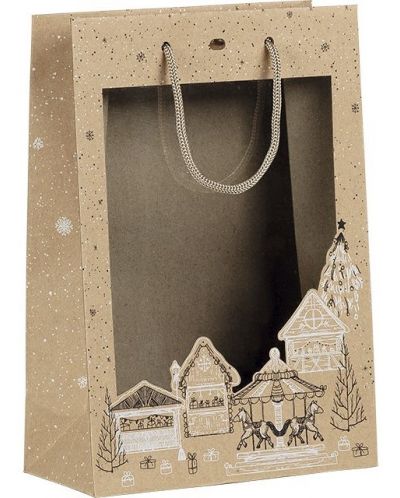 Τσάντα δώρου Giftpack - Bonnes Fêtes, 20 x 10 x 29 cm, κραφτ, άσπρο και μαύρο με PVC παράθυρο - 1