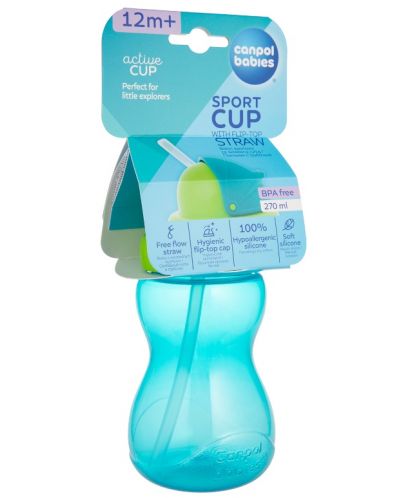 Μεταβατικό μπουκάλι με καλαμάκι και καπάκι Canpol - Blue, 270 ml - 4