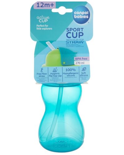 Μεταβατικό μπουκάλι με καλαμάκι και καπάκι Canpol - Blue, 270 ml - 5