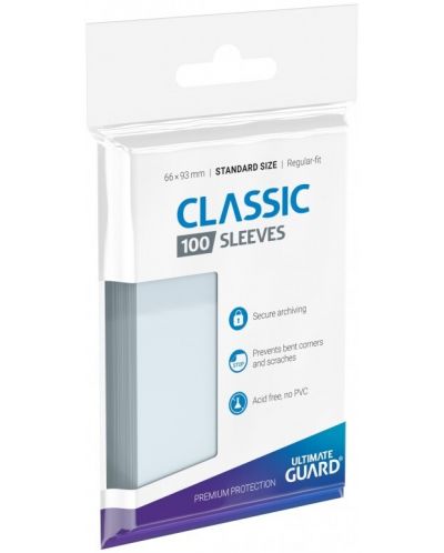 Προστατευτικά για κάρτες Ultimate Guard Classic Soft Sleeves - Standard Size, Διαφανή (100 τεμάχια) - 1