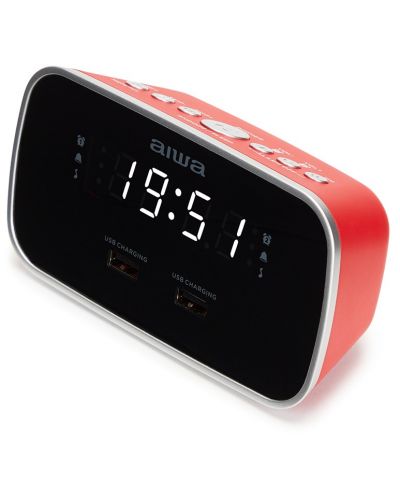 Ραδιοφωνικό ηχείο  με ρολόι Aiwa - CRU-19RD, κόκκινο/μαύρο - 2