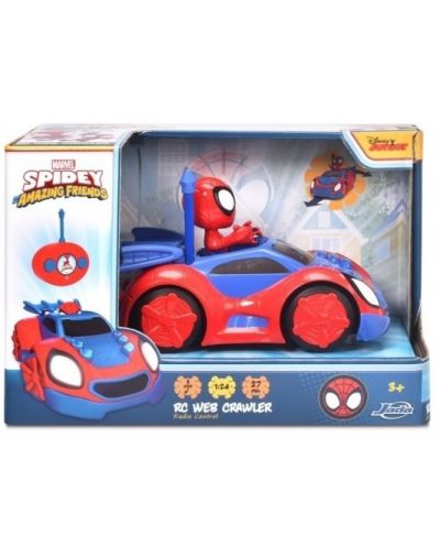 Τηλεκατευθυνόμενο αυτοκίνητο Jada toys Disney - Convertible Roadster με φιγούρα Spidey, 1:24 - 2