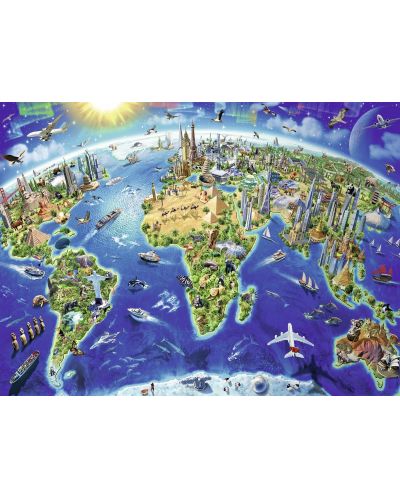 Παζλ Ravensburger 200 XXL κομμάτια - Παγκόσμιος Χάρτης με Αξιοθέατα - 2