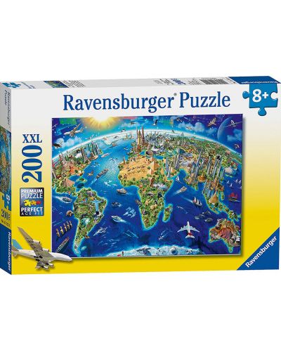 Παζλ Ravensburger 200 XXL κομμάτια - Παγκόσμιος Χάρτης με Αξιοθέατα - 1