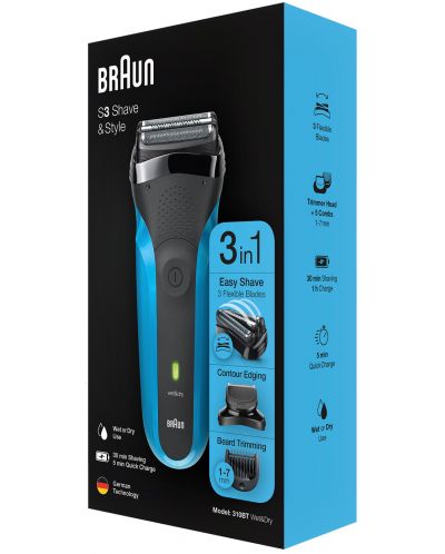 Ξυριστική μηχανή Braun - Series 3 Shave&Style 310 BT, μαύρο/μπλε - 3