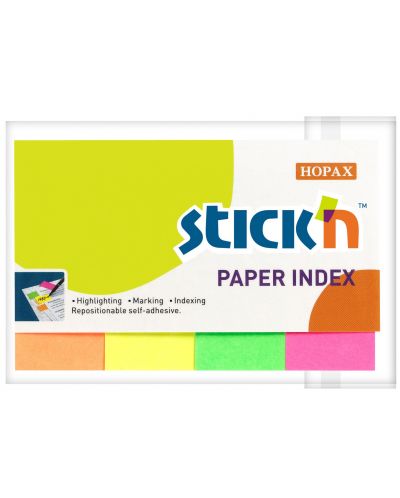 Αυτοκόλλητα φύλλα Stick'n - 20 x 50 mm, νέον, 4 χρώματα, 200 τεμάχια - 1