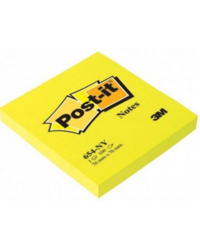Αυτοκόλλητες σημειώσεις Post-it 654-NY - Κίτρινο, 7.6 х 7.6 cm, 100 τεμάχια - 1