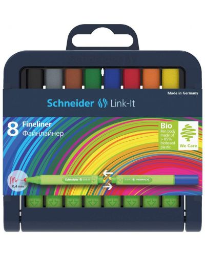 Σετ στενογράφοι Schneider - Link-It, 8 χρώματα, σε κουτί με βάση - 1
