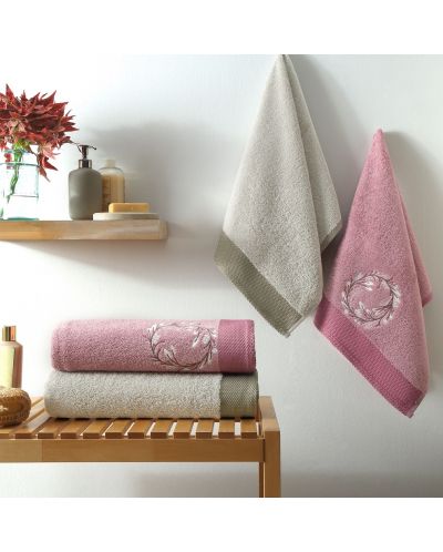 Σετ από 4 πετσέτες TAC - Lei Pure, ροζ/καφέ - 1