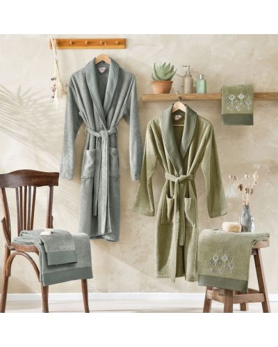 Οικογενειακό σετ μπουρνούζια και πετσέτες TAC - Lordly Pamuk, 6 τεμάχια, πράσινο/γκρι - 1
