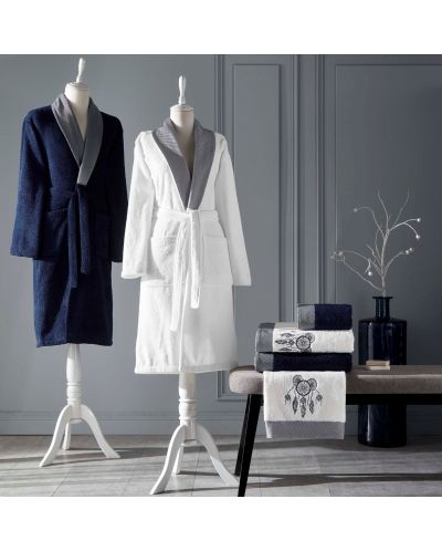 Οικογενειακό σετ μπουρνούζια και πετσέτες TAC - Dream, 6 μέρη, 100% βαμβάκι, λευκό/σκούρο μπλε - 1