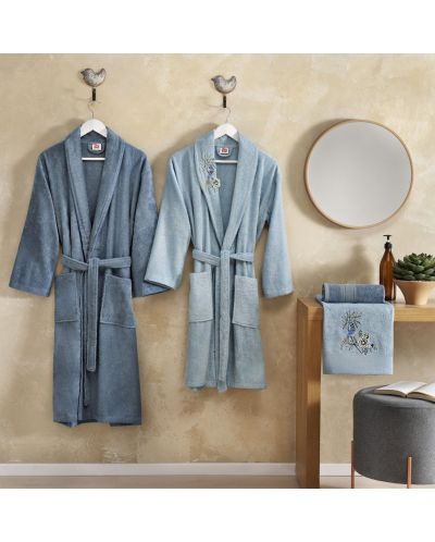 Οικογενειακό σετ μπουρνούζια και πετσέτες TAC - Spring Soft Bamboo, 4 μέρη, μπλε - 1