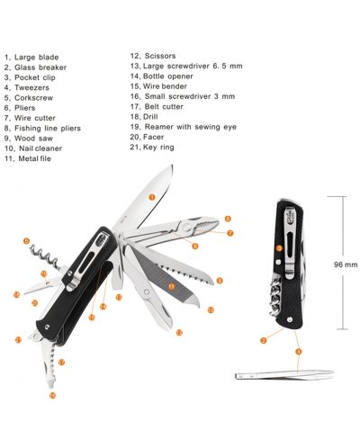 Ελβετικός σουγιάς τσέπης Ruike M61-B - 21 λειτουργίες, μαύρο - 3