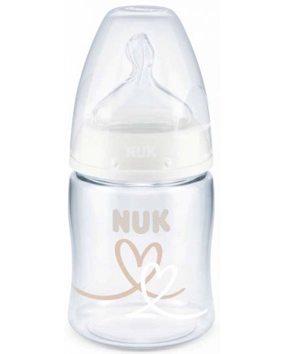 Μπιμπερό   με θηλή σιλικόνης Nuk First Choice - Έλεγχος θερμοκρασίας, PP, 150 ml, Καρδιές - 1