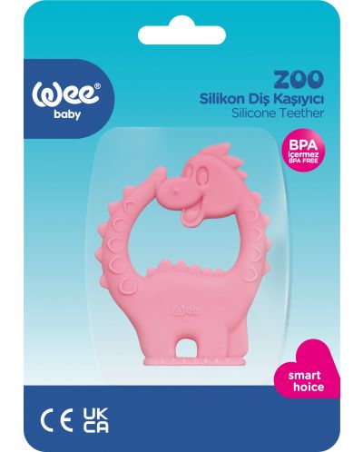 Μασητικό οδοντοφυΐας σιλικόνης Wee Baby - Zoo, δεινόσαυρος, ροζ - 2