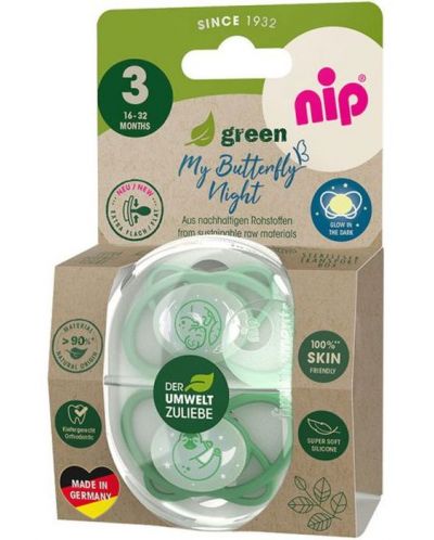 Πιπίλες σιλικόνης NIP Green - Night, 16-32 μηνών, 2 τεμάχια, πράσινες - 3