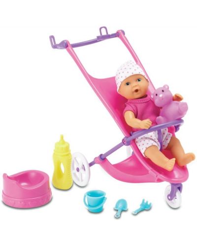 Κούκλα-μωρό που κατουράει  Simba Toys New Born Baby - Με καρότσι και αξεσουάρ, 12 εκ - 1