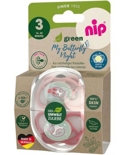 Πιπίλες σιλικόνης NIP Green - Night, 16-32 μηνών, 2 τεμάχια, ροζ - 3