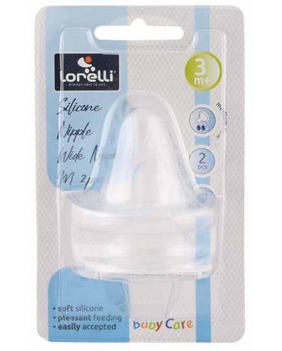 Θήλη σιλικόνης για μπουκάλι με πλατύ στόμα Lorelli Baby Care - Μέγεθος M, 2 τεμάχια - 2
