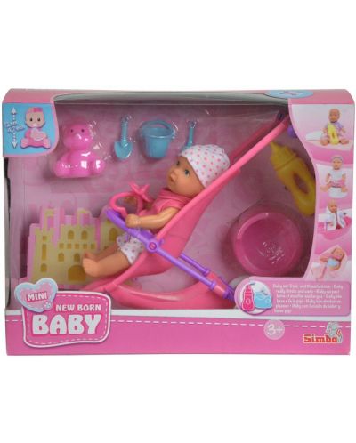 Κούκλα-μωρό που κατουράει  Simba Toys New Born Baby - Με καρότσι και αξεσουάρ, 12 εκ - 3