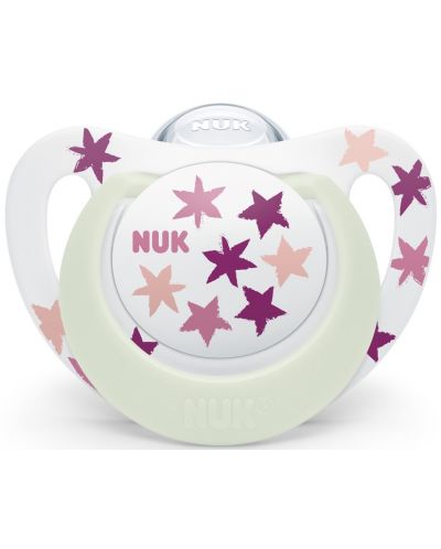 Πιπίλα σιλικόνης Nuk - Star Night, 6-18 μηνών, ροζ αστέρια - 1