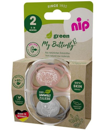 Πιπίλες σιλικόνης NIP My Butterfly Green - Ιπποπόταμος και κοάλα, 5-18 μηνών, 2 τεμάχια - 6