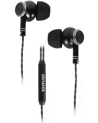 Ακουστικά με μικρόφωνο Aiwa - ESTM-100BK, μαύρα - 1