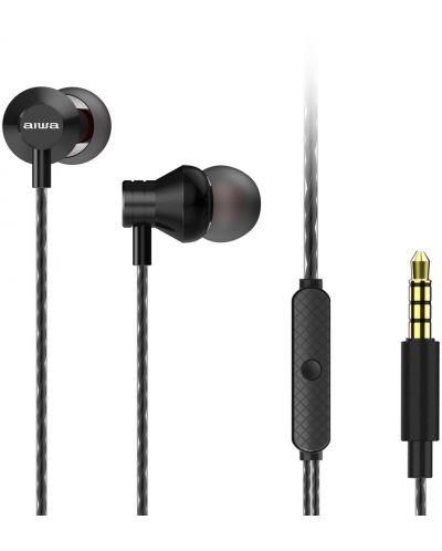 Ακουστικά με μικρόφωνο Aiwa - ESTM-50BK, μαύρα - 1