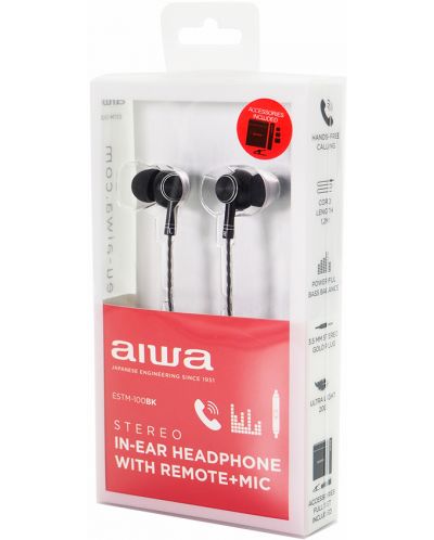 Ακουστικά με μικρόφωνο Aiwa - ESTM-100BK, μαύρα - 2