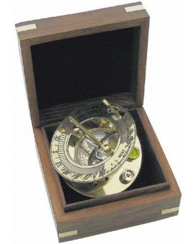 Ηλιακό ρολόι Sea Club - Σε ξύλινο κουτί, ορείχαλκο, 8 cm - 1