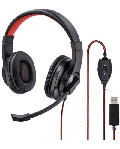 Ακουστικά με μικρόφωνο Hama - HS-USB400, μαύρα/κόκκινα - 3