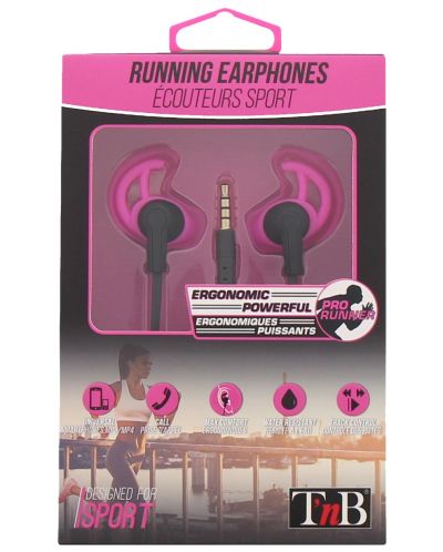 Σπορ ακουστικά με μικρόφωνο TNB - Sport Running, ροζ/μαύρα - 3