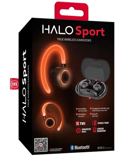 Αθλητικά ακουστικά Maxell - Halo Sport, TWS, μαύρο - 4