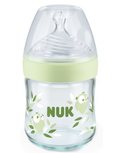 Γυάλινο μπιμπερό NUK Nature Sense - Temperature control, Softer, 120 ml, πράσινο - 1