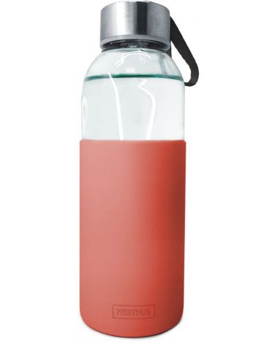 Γυάλινο μπουκάλι Nerthus - Κόκκινο, προστατευτικό σιλικόνης, 400 ml - 1