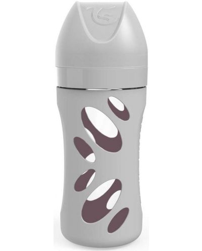 Γυάλινο μπουκάλι κατά των κολικών Twistshake - Γκρί,260 ml - 1