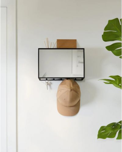 Οργανωτής τοίχου με καθρέφτη και κρεμάστρες Umbra - Cubiko, μαύρος - 6