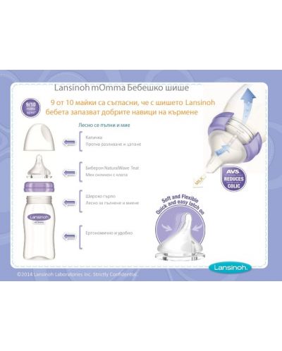 Γυάλινο μπιμπερό Lansinoh - NaturalWave 0м +, 160 ml - 5