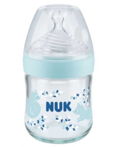 Γυάλινο μπιμπερό NUK Nature Sense - Temperature control, Softer, 120 ml,μπλε - 1