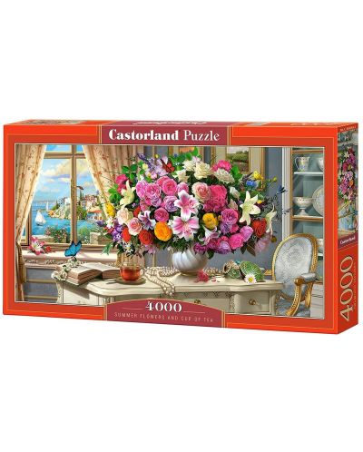 Πανοραμικό παζλ Castorland 4000 κομμάτια - Καλοκαιρινά λουλούδια και φλιτζάνι τσάι - 1