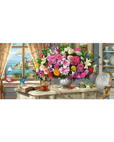 Πανοραμικό παζλ Castorland 4000 κομμάτια - Καλοκαιρινά λουλούδια και φλιτζάνι τσάι - 2