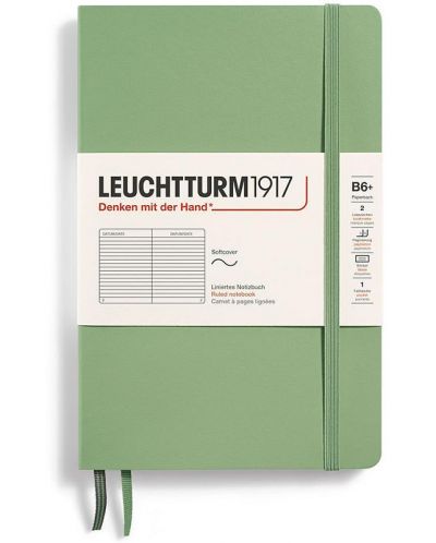 Σημειωματάριο Leuchtturm1917 Paperback - B6+, ανοιχτό πράσινο, σελίδες με γραμμές, μαλακό εξώφυλλο - 1