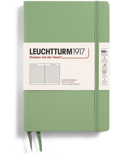 Σημειωματάριο Leuchtturm1917 Paperback - B6+, ανοιχτό πράσινο, σελίδες με γραμμές, σκληρό εξώφυλλο - 1